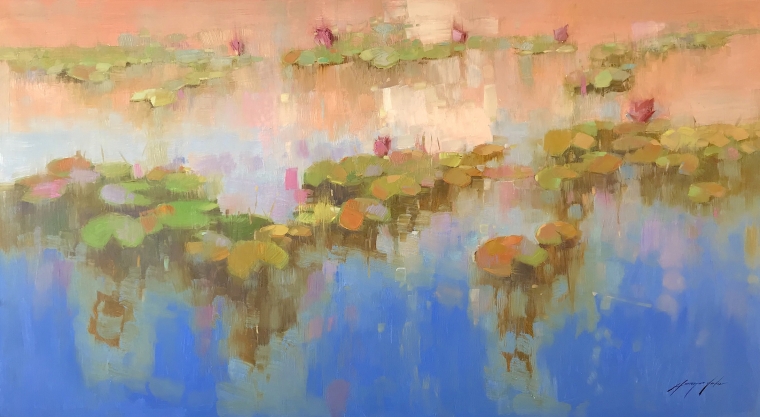 Waterlilies Pond, Original oil Painting, Handmade artwork, One of a Kind                       